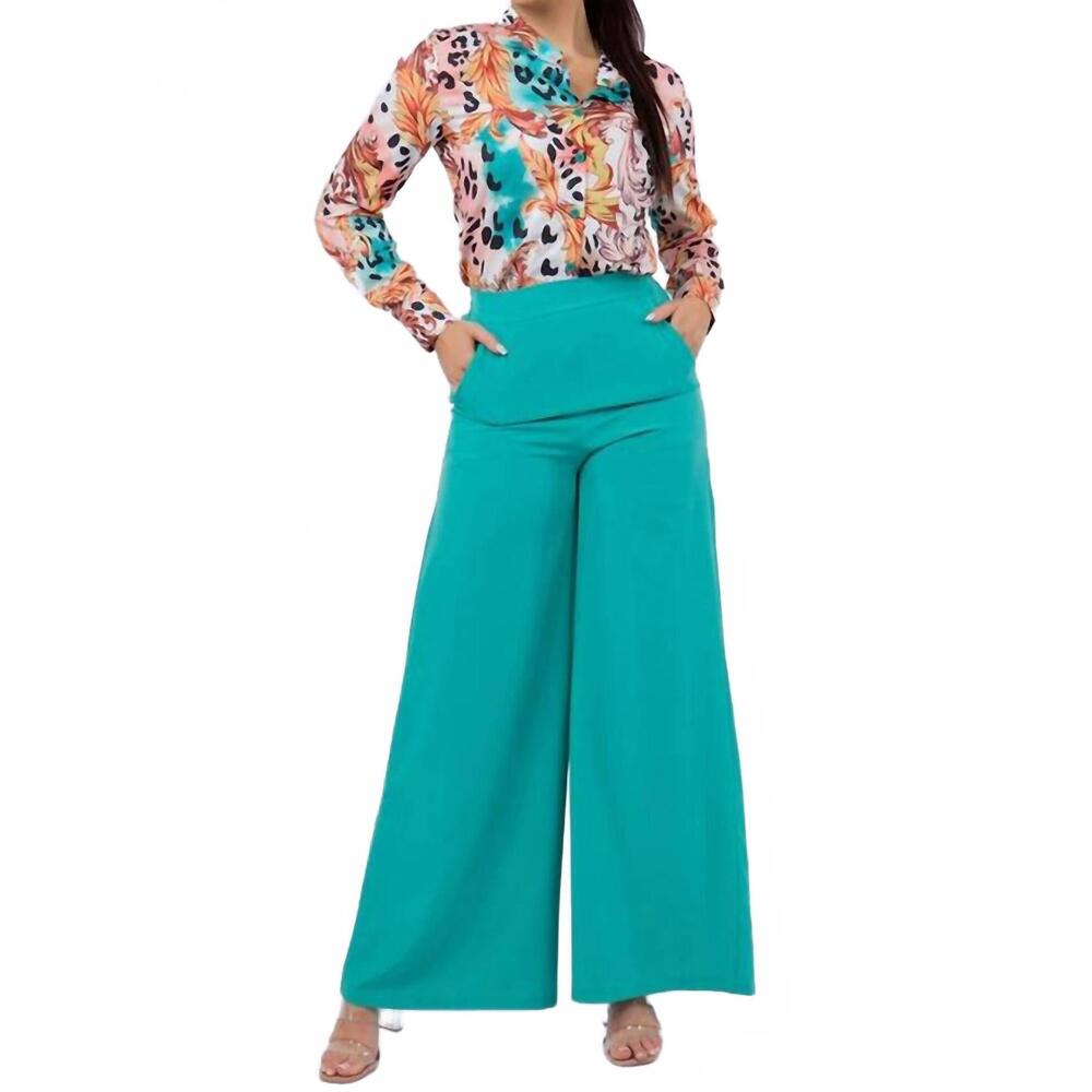 NEW FANCY FASHION maureen fashion pants and blouse set in aqua